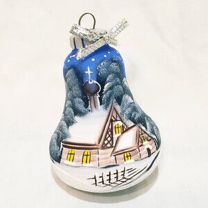 Church Winter Glass Hand Painted Christmas Ornament Christian Glitter 4"